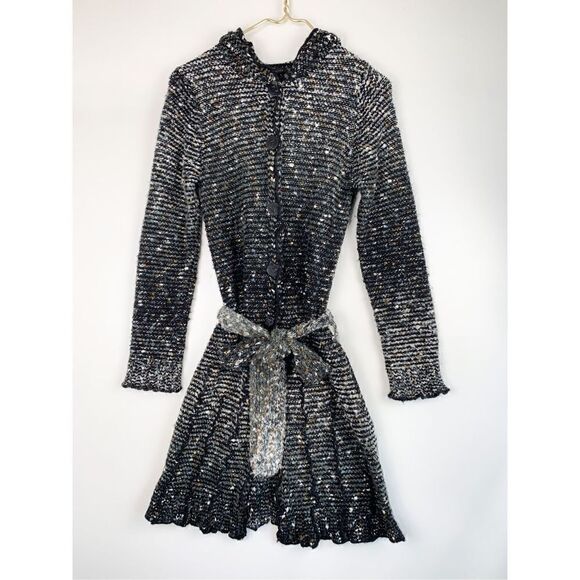 BCBGMaxazria Women's Cardigan Sweater Longline Hooded Acrylic Blend Black Small - Picture 1 of 8